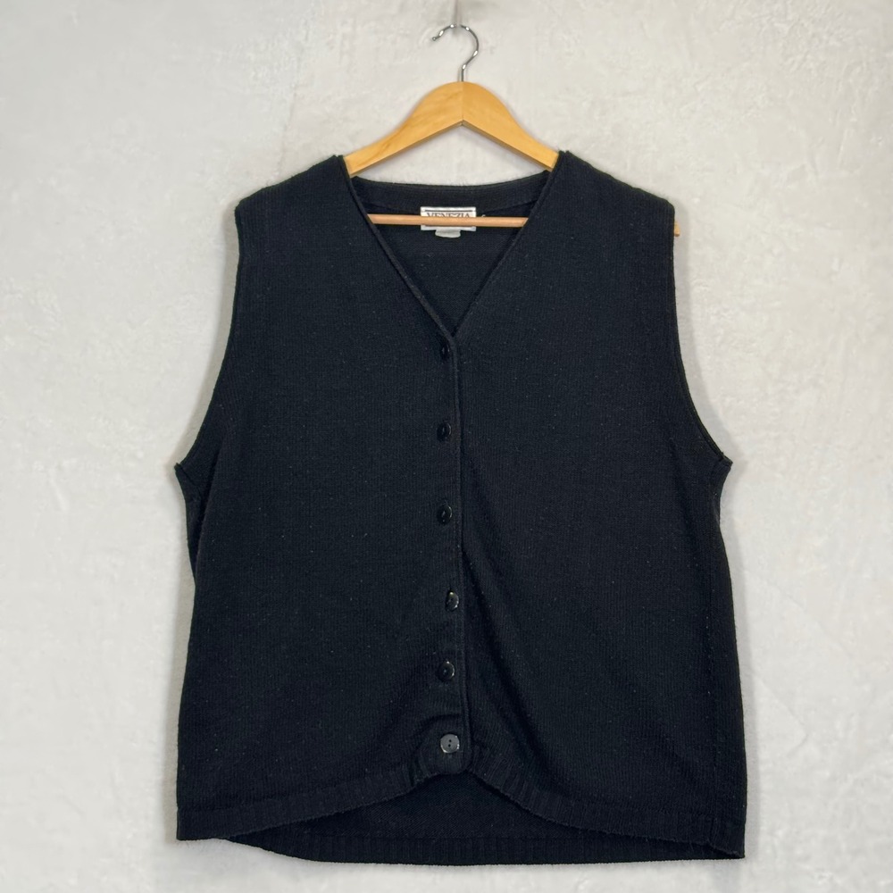 Venezia Black Knit Button Front Sweater Vest Large